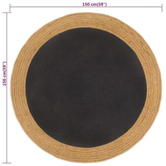 Vloerkleed rond gevlochten 150 cm jute en katoen zwart naturel 6