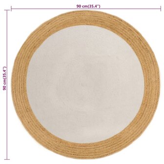 Vloerkleed rond gevlochten 90 cm jute en katoen wit en naturel 6