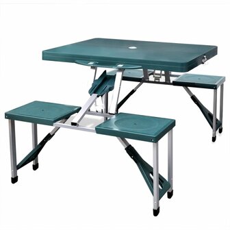 Campingtafel met vier stoelen extra licht aluminium inklapbaar (groen) 1