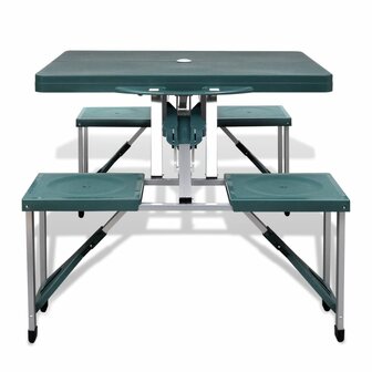 Campingtafel met vier stoelen extra licht aluminium inklapbaar (groen) 2