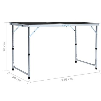 Campingtafel inklapbaar 120x60 cm aluminium grijs 9