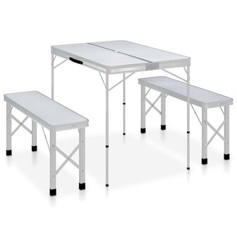 Campingtafel inklapbaar met 2 banken aluminium wit 1