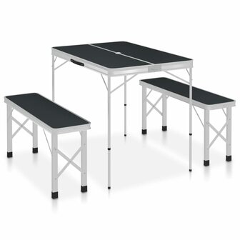 Campingtafel inklapbaar met 2 banken aluminium grijs 1