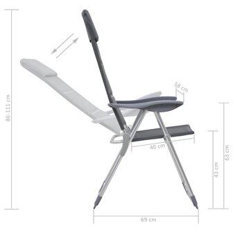 Campingstoelen 58x69x111 cm aluminium grijs 2 st 9