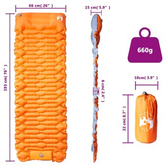 Kampeermatras met kussen zelfopblazend 1-persoons oranje 5