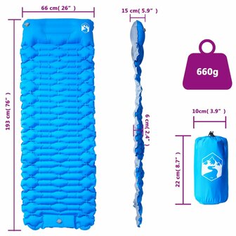 Kampeermatras met kussen zelfopblazend 1-persoons blauw 5