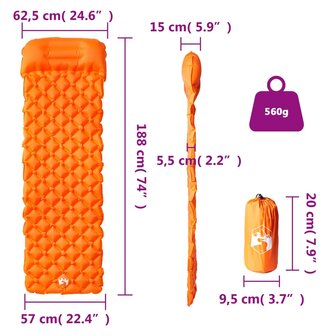 Kampeermatras met kussen opblaasbaar 1-persoons oranje 5