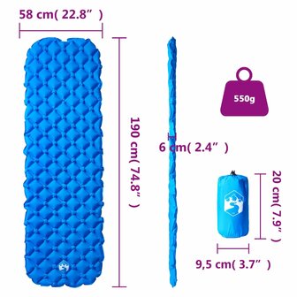 Kampeermatras opblaasbaar 190x58x6 cm 1-persoons blauw 5