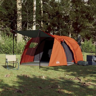 Tunneltent 4-persoons waterdicht grijs en oranje 3