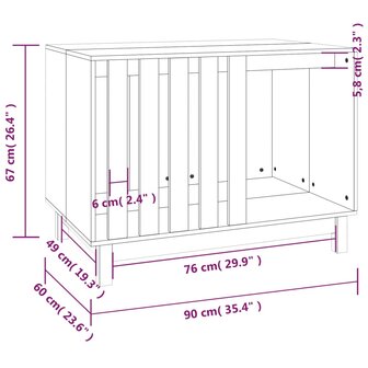 Hondenhok 90x60x67 cm massief grenenhout wit 8