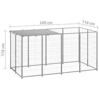 Hondenkennel 2,42 m&sup2; staal zilverkleurig 6