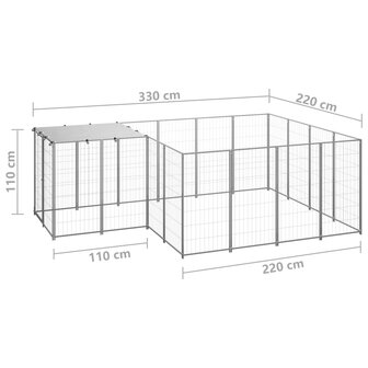 Hondenkennel 6,05 m&sup2; staal zilverkleurig 6