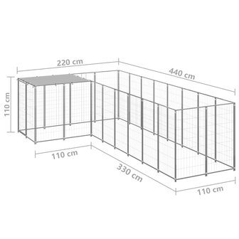 Hondenkennel 6,05 m&sup2; staal zilverkleurig 6