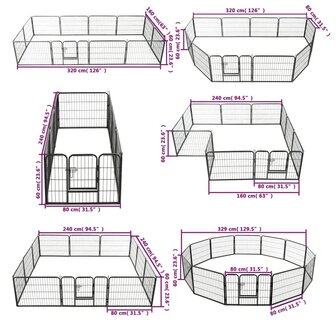 Hondenren met 12 panelen 80x60 cm staal zwart 9