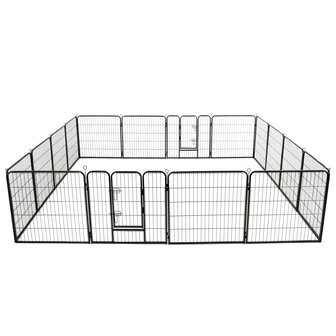 Hondenren met 16 panelen 80x80 cm staal zwart 1