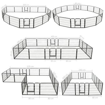 Hondenren met 16 panelen 60x80 cm staal zwart 8