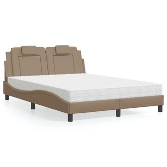 Bed met matras kunstleer cappuccinokleurig 140x190 cm 1