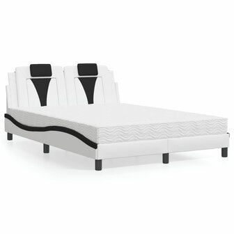 Bed met matras kunstleer wit en zwart 140x190 cm 1