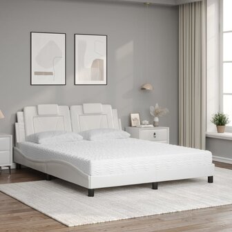 Bed met matras kunstleer wit 160x200 cm 3