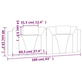 Hoofdbordkussen 160 cm kunstleer cappuccinokleurig 10