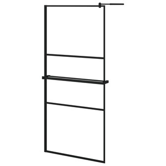 Inloopdouchewand met schap 90x195 cm ESG-glas aluminium zwart 2