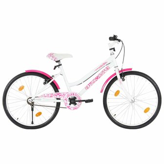 Kinderfiets 24 inch roze en wit 1