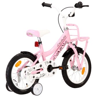 Kinderfiets met voordrager 14 inch wit en roze 3