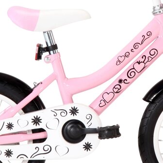 Kinderfiets met voordrager 14 inch wit en roze 7