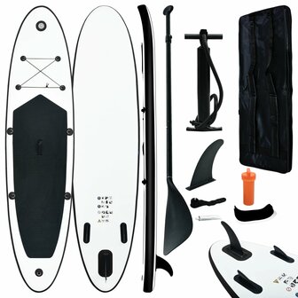 Stand-up paddleboard opblaasbaar zwart en wit 1