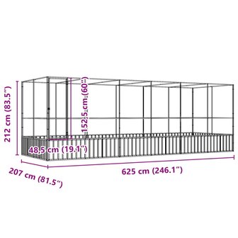 Voli&egrave;re met verlengstuk 625x207x212 m staal zilverkleurig 8