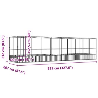 Voli&egrave;re met verlengstuk 832x207x212 m staal zilverkleurig 8