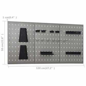 Gaatjespaneel wandgemonteerd 3 st 40x58 cm staal 11