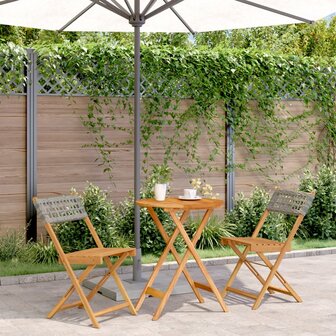 3-delige Bistroset poly rattan en massief hout grijs 1