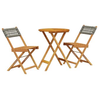 3-delige Bistroset poly rattan en massief hout grijs 2