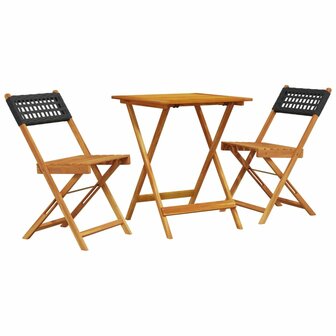 3-delige Bistroset poly rattan en massief hout zwart 2