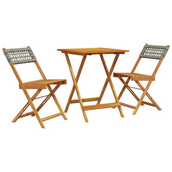 3-delige Bistroset poly rattan en massief hout grijs 2