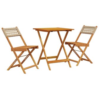 3-delige Bistroset poly rattan en massief hout beige 2