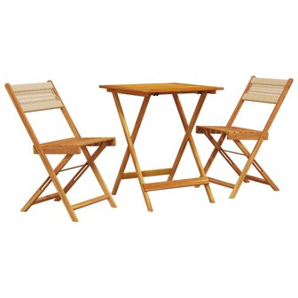 3-delige Bistroset polypropeen en massief hout beige 2