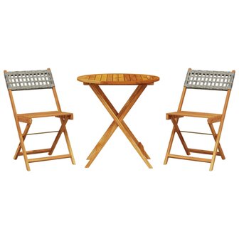 3-delige Bistroset poly rattan en massief hout grijs 2