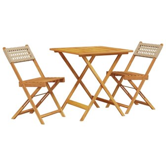 3-delige Bistroset poly rattan en massief hout beige 2