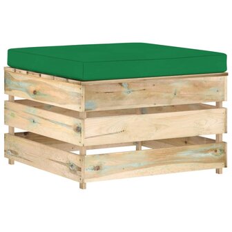 Hocker sectioneel met kussen groen ge&iuml;mpregneerd hout 1