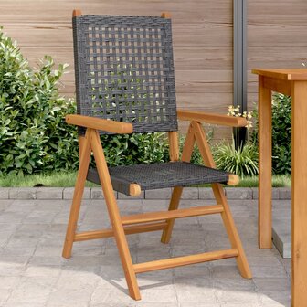 Tuinstoelen 2 st massief acaciahout en poly rattan zwart 1