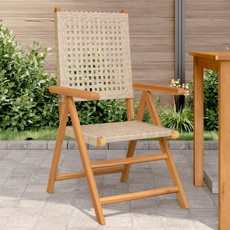 Tuinstoelen 2 st massief acaciahout en poly rattan beige 1