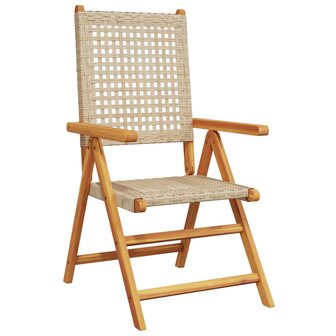 Tuinstoelen 2 st massief acaciahout en poly rattan beige 4