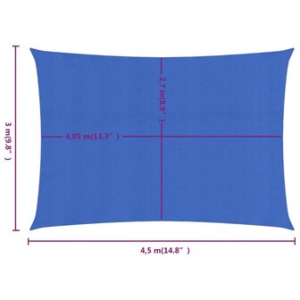 Zonnezeil 160 g/m&sup2; rechthoekig 3x4,5 m HDPE blauw 6