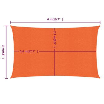 Zonnezeil 160 g/m&sup2; rechthoekig 3x6 m HDPE oranje 6