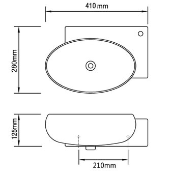 Wastafel met kraangat en overloop keramiek wit 7