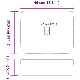 Opzetwasbak rechthoekig 46x35,5x13 cm keramiek zwart en bruin 8