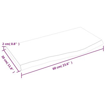 Wastafelblad 60x30x2 cm onbehandeld massief hout 6