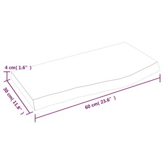 Wastafelblad 60x30x(2-4) cm onbehandeld massief hout 8